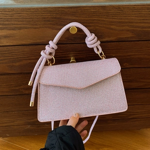 Women Glitter Sequin Shoulder Bag With Knot Handle PU Leather Flip Small Square Evening Handbag Fashion Crossbody Purse