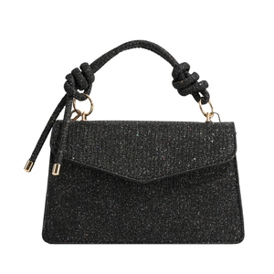 French style black glitter handbag with knotted top handle and envelope flap design