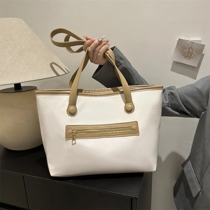 Borsa Tote da Donna alla Moda in Pelle PU Grande Capacità Borsa a Tracolla da Pendolare Con Tasca Frontale Vintage