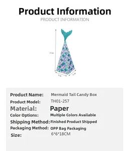 Detail view of mermaid tail candy box with glitter finish and 6x6x18cm dimensions