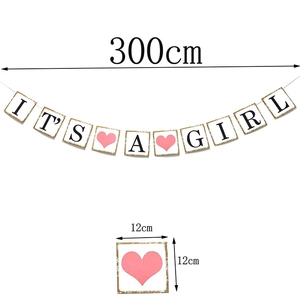 300cm IT'S A GIRL banner with gold trim and pink hearts for girl birthday party decoration