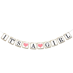 White and gold glitter It's A Girl banner with pink hearts for girl baby shower decor
