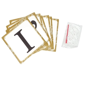 Vintage It's a Girl banner with gold edges and black letters for baby shower party