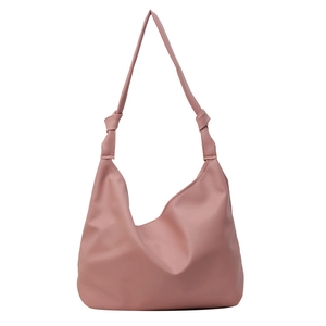 Pink lychee texture hobo bag with decorative knot handle and large capacity design