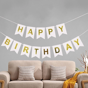 Happy Birthday Banner Gold Foil Letter Swallowtail Bunting Garland For Birthday Party Wall Decoration Background Supplies
