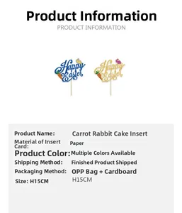 Dettaglio del cake topper pasquale da 15cm in carta con coniglio glitter e carota