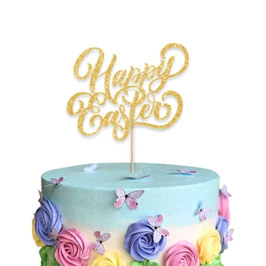 Glitzer Happy Easter Kuchendeko Papier Holzstab Dekoratives Schild Für Festliche Party Torte Gold Blau Grün Farben