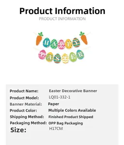 Detaillierte Maße der Happy Easter Papiergirlande mit bunten Eiern und Karottenmotiven