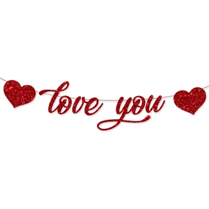 Glittery red love you banner garland for Valentine's Day party wall decoration