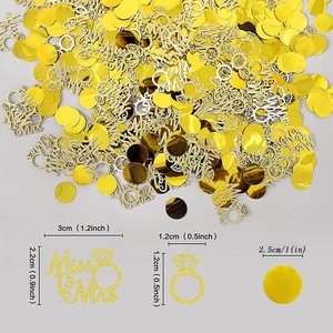 Golden Miss to Mrs confetti set with diamond ring and round sequins for wedding decor
