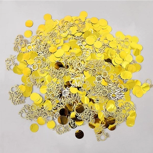 Golden Miss to Mrs confetti set with diamond rings for bridal shower table decoration
