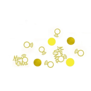 Gold glitter Miss to Mrs bridal shower table confetti with diamond ring shapes