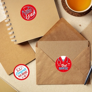 Nurse graduation sticker set with red and white designs for cards and notebooks