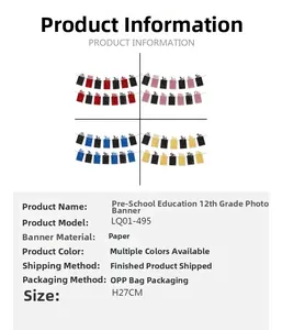 Detailed size specifications for graduation photo banner measuring 27cm height