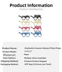 Set of 8 glitter graduation party paper glasses featuring Congrats and 2023 lettering