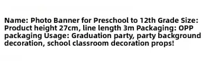Detail of graduation photo banner specifications with 27cm height and 3m rope length