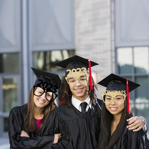 2023 Graduation party paper glasses featuring Congrats gold glitter and black frames