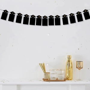 Graduation Doctoral Hat Photo Banner Black Gold Cardstock Milestone Garland For School Party Ceremony Class Record Decoration
