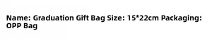 Detailed size chart for graduation candy gift bags measuring 15x22cm with OPP packaging