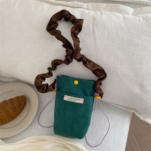 Trendy Women Corduroy Mini Crossbody Phone Bag Ruched Shoulder Strap Casual Solid Color Vertical Small Square Shoulder Bag