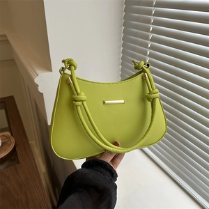 Women Fashion PU Leather Underarm Bag Minimalist Small Square Shoulder Handbag With Knot Handle Metallic Decoration Daily Bag