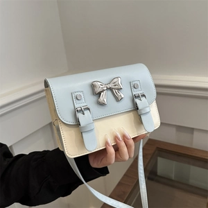 Elegant light blue bow knot crossbody square bag with silver metal accents for women