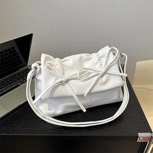 Borsa a Tracolla Donna Con Fiocco e Pieghe Stile Coreano Pelle PU Moda Borsa a Tracolla Piccola Borsa Quadrata Dolce Quotidiano