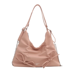 Sac à épaule plissé rose avec nœuds décoratifs et bandoulière chaîne Caldryness Bags