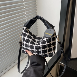 Sac à main classique à motif à carreaux avec poignées en cuir noir et bandoulière femme