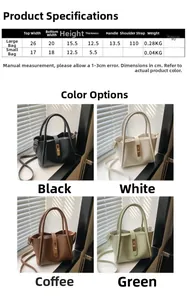Size chart for PU leather tote bag with dimensions for large and small handbag options