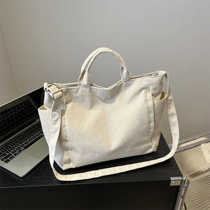 Sac Cabas en Velours Côtelé pour Femmes Bandoulière Réglable Grande Capacité Sac à Main Décontracté Bandoulière Minimaliste Sac de Voyage