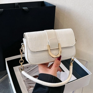 Sac à bandoulière chic blanc à motif crocodile avec boucle en métal doré