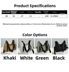 Tableau des tailles détaillé et dimensions pour le sac fourre-tout avec quatre options