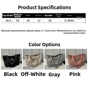 Detailed size chart for the bow tote bag with dimensions and technical specifications