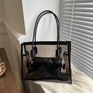 Large transparent PVC tote bag with black fashion inner pouch for casual spring style