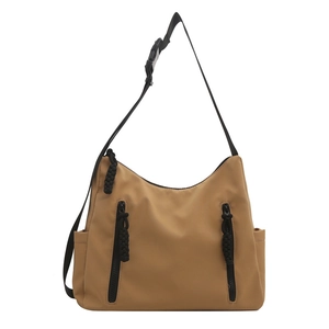 Sac fourre-tout kaki en nylon à grande capacité avec sangle réglable et doubles zips
