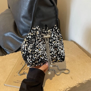 Sac Seau à Cordon en Paillettes pour Femmes avec Bandoulière Chaîne de Künstliche Perles Sac à Bandoulière Scintillant