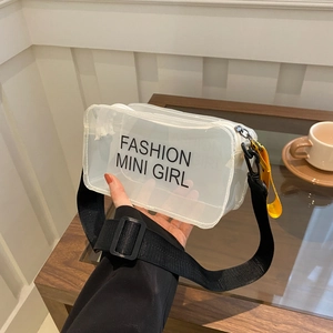 Fashion Mini Girl Petit Sac Bandoulière Carré en PVC Transparent pour Femmes Imprimé Lettres Fermeture Éclair Décontracté Mini Sac