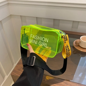Fashion Transparent PVC Jelly Crossbody Bag For Women Mini Girl Letter Print Clear Shoulder Square Bag With Adjustable Wide Strap