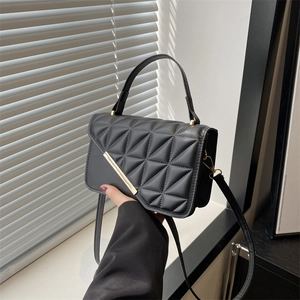 Women Quilted PU Leather Handbag Small Square Crossbody Bag Gold Metal Decor Adjustable Shoulder Strap Top Handle Bag