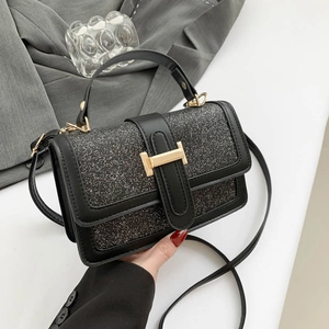 Fashion Women Glitter Sequin Square Bag H-Buckle Handbag Shoulder Crossbody Bag Adjustable Strap PU Leather Evening Bag