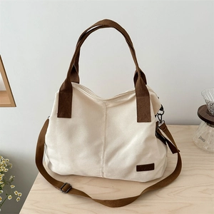 Women Large Capacity Canvas Tote Bag Contrast Color Fashion Casual Shoulder Handbag With Zipper Daily Commuting Shopping Bag