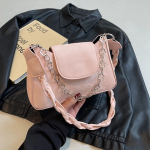 Fashion PU Leather Flower Chain Shoulder Bag For Women 2024 New Solid Color Crossbody Underarm Bag Simple Flap Small Square Purse