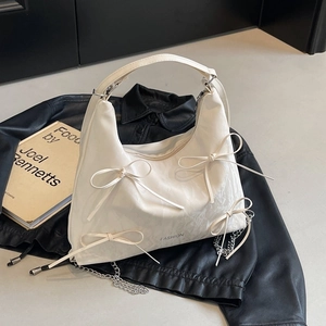 Sac Hobo à Nœud Papillon à la Mode pour Femmes Sac Fourre-tout Sous le Bras en Cuir PU Plissé Sac à Épaule Coréen Élégant avec Chaîne