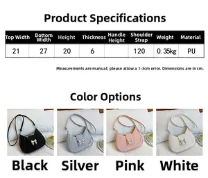 Size chart and color selection for bowknot patchwork underarm bag in PU leather
