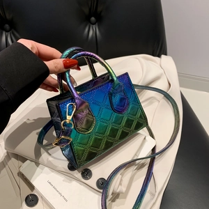 Women Fashion Mini Iridescent Quilted Handbag Laser Diamond Lattice Shoulder Crossbody Bag Gold Silver Pink Blue