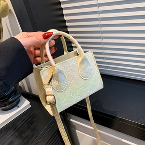 Quilted gradient mini handbag with top handle and crossbody strap in light green and white