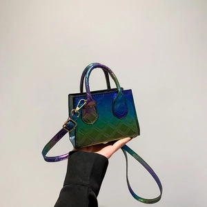 Mini Sac à Main Matelassé Losanges Irisé pour Femmes Sac à Épaule en Cuir PU Mode Sac à Bandoulière Carré Dégradé Sac à Main avec Poignée