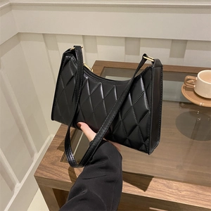 Sac Sous le Bras Matelassé pour Femmes en Cuir PU Motif Losange Sac à Épaule Mode Fermeture Éclair Petit Sac Carré