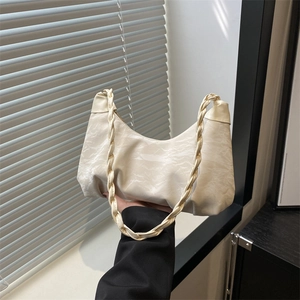 Women Pleated Underarm Bag Braided Strap Half Moon Hobo Shoulder Bag PU Leather Casual Ruched Dumpling Bag Stylish Bag